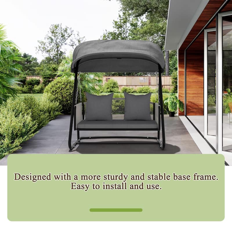 VEIKOUS Outdoor Patio Swing 2-Seat with Adjustable Convertible Canopy, 661 Lbs Capacity Steel Frame - N/A