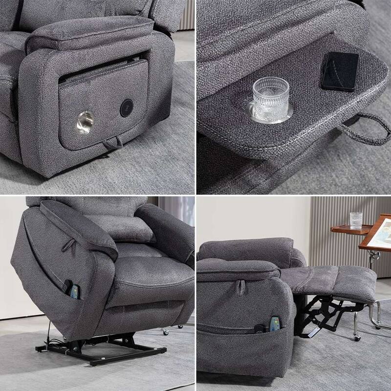 Dual Motor Oversized 180° Lay Flat Chenille Power Lift Recliner Chair with Retractable Tray, Wireless Charge
