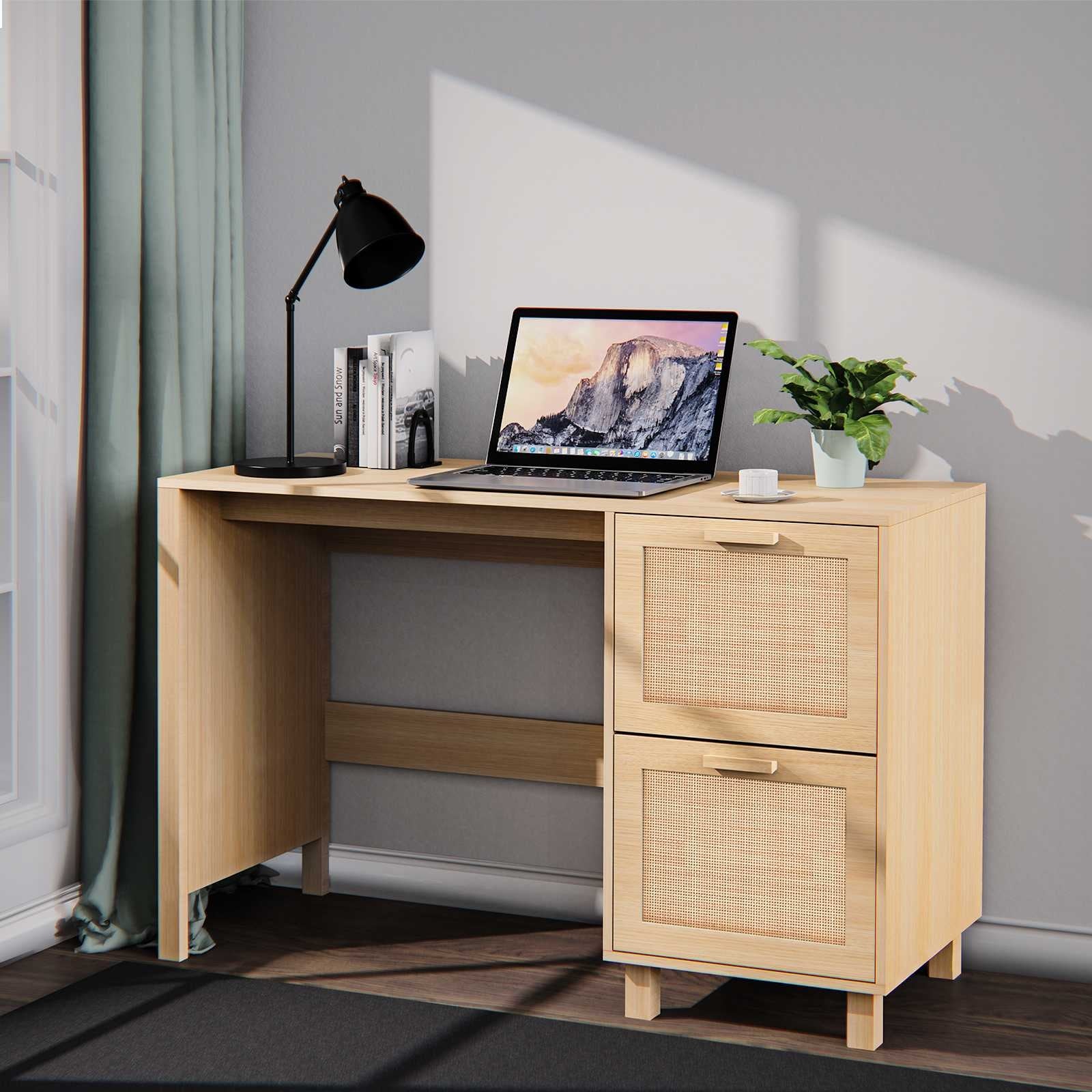 Hamilton Rattan Oak 2 Drawer Writing Desk