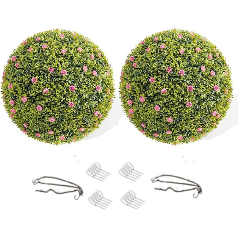 2 Pack 16.5" Artificial Flowers Topiary Balls for Home Decor, Wedding - 16.5 inch - Pink