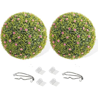 2 Pack 16.5" Artificial Flowers Topiary Balls for Home Decor, Wedding - 16.5 inch