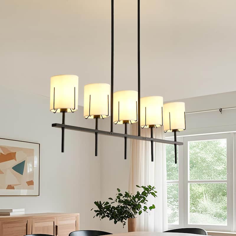 5-light Fabric Kitchen Island Chandelier - Matte Black