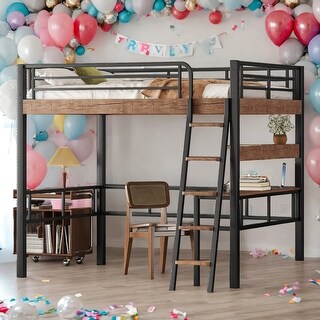 Modern Full Size Loft Bed With Built-in Desk,Storage Shelf And Ladder for Bedroom