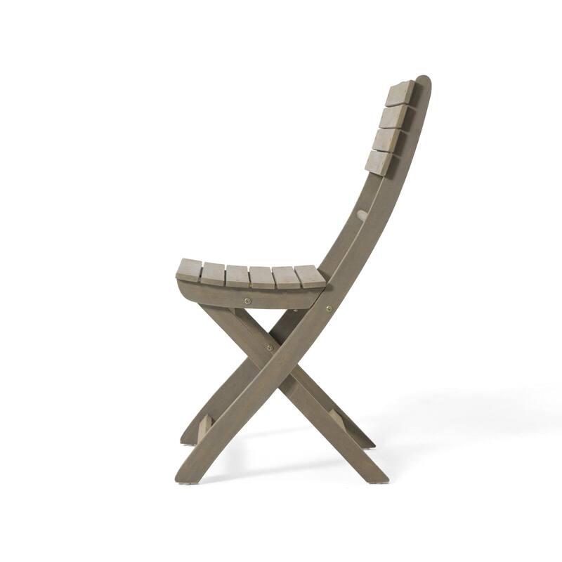 Outdoor 3pc Half-Round Folding Acacia Wood Bistro Set: Weather-Resistant, Space-Saving,Grey