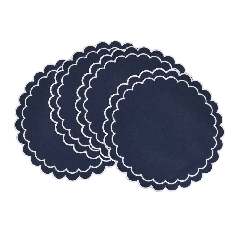 Scalloped Cotton Placemats (Set of 4) - Layered Wavy Edge Round Table Placemats for Dining, Entertaining & Everyday Table, 15"