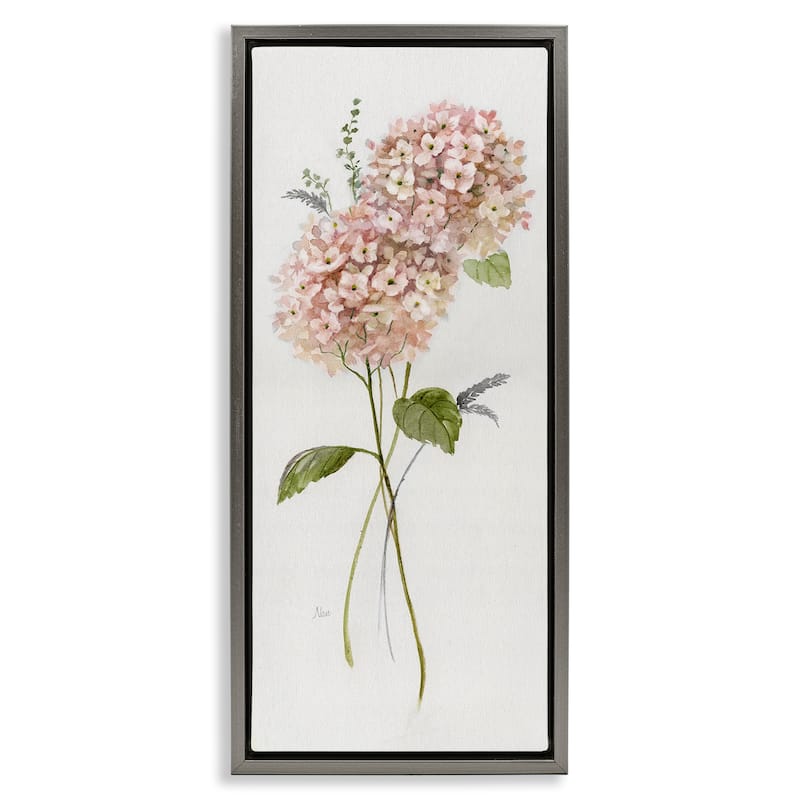 Stupell Pink Hydrangea Duo Framed Floater Canvas Wall Art Design By Nan - 11 x 25 - Grey