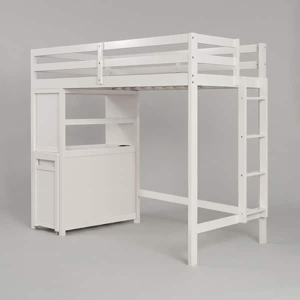 slide 2 of 9, Furniture of America Elyra Modern Twin White Solid Pinewood Loft Bed with 3-Drawer Cabinet White