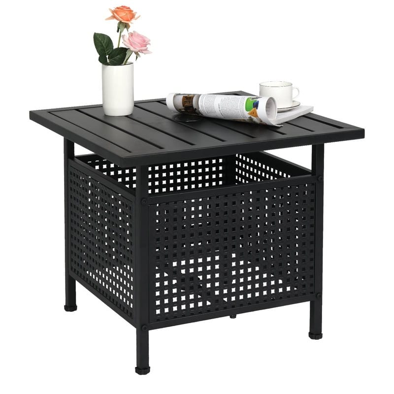 22 in. Black Wrought Iron Table with Umbrella Hole - Black