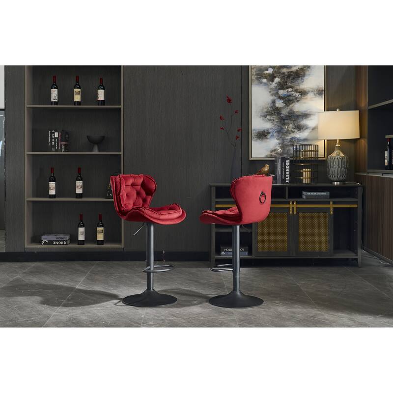 Set Of 2 Bar Stools With Powder Footrest And Base Swivel Height Adjustable Mechanical Lifting Velvet, Powder Leg