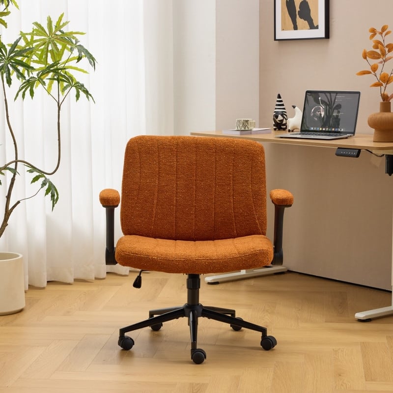 Speckled Chenille Swivel Chair With Flip-Up Arms For Cross-Legged