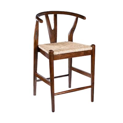 Cera Counter Stool Chair Set of 2, Handwoven Rope, Cappuccino Brown
