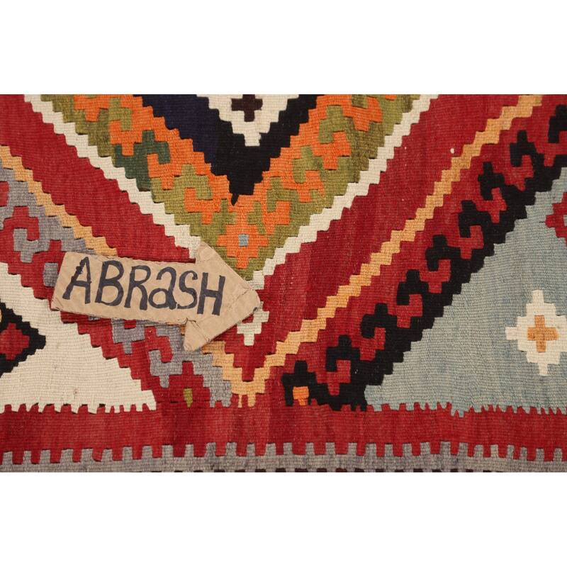 Vegetable Dye Geometric Kilim Qashqai Persian Vintage Wool Carpet - 4'10"x 8'1"