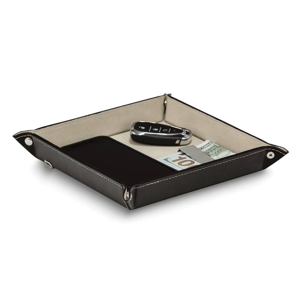 Curata Black Leather with Wireless Charger Valet Tray (Includes Usb Cord)