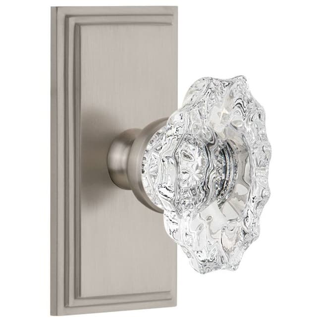 Grandeur Carre Solid Brass Rose Single Dummy Door Knob with Biarritz - Satin Nickel