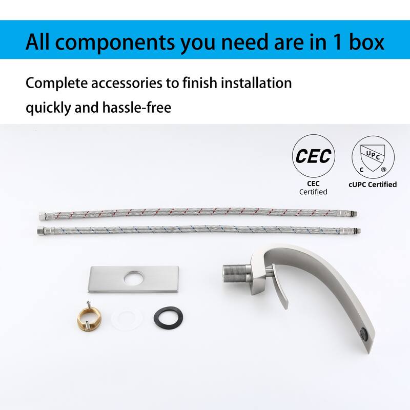 Modland C-Shaped Single Hole Bathroom Faucet, 500K Cycle CUPC Certified, 6-Inch Cover Plate, Black / Gold / Nickel / Chrome