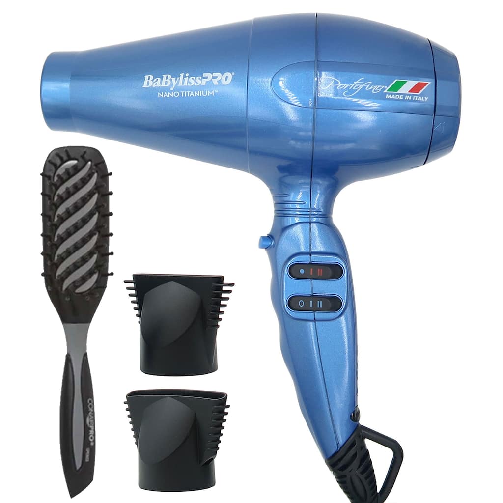 Babyliss Pro Nano Titanium Portofino 6600 Hair Dryer, Blue BNT6610N + Conair Pro Ergo-Grip Vented Brush