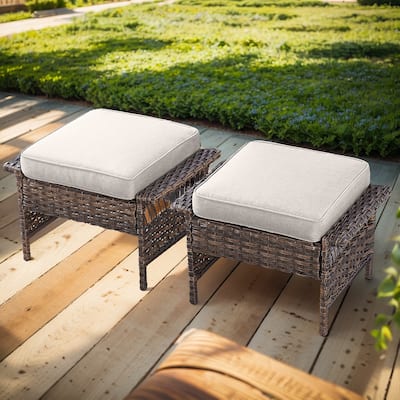Gymojoy Patio Ottomans Rattan Footstool with Cushions