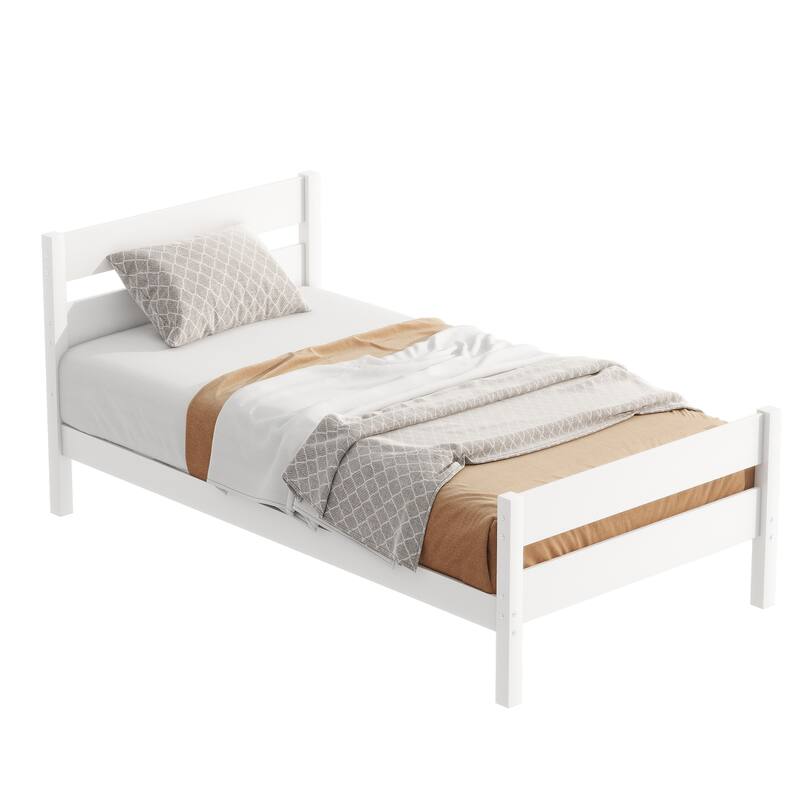 White Twin Size Rubber Wood Bed with Headboard and Footboard, Underbed Storage