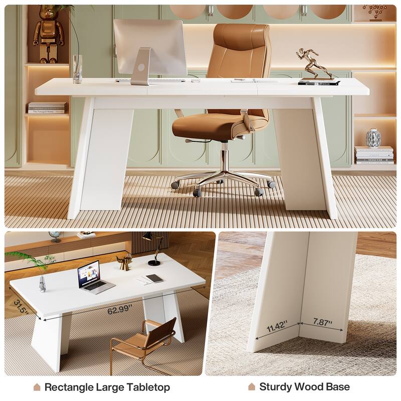 63" Modern White Executive Desk Computer Office Conference Table
