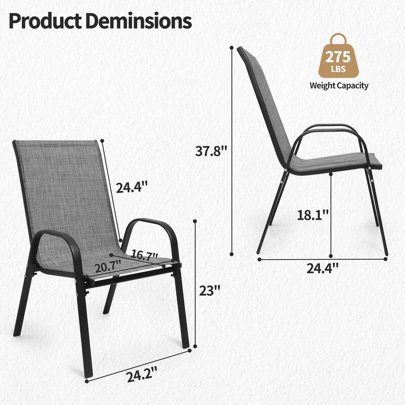Patio Textilene Dining Chairs Set of 2/4/6/8, Outdoor Stackable Dining Chairs for Backyard, Patio Sling Chairs