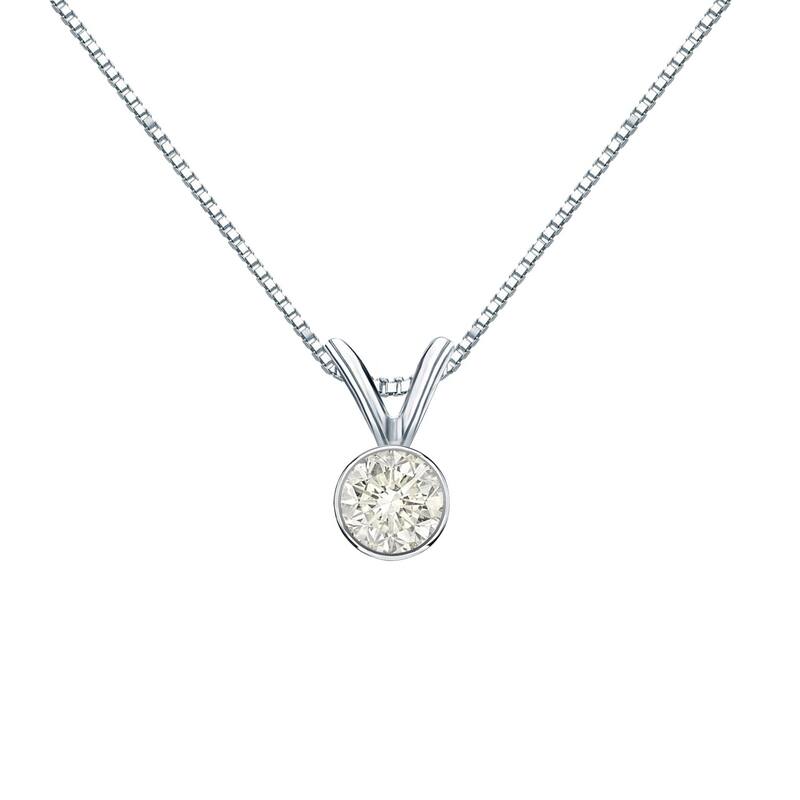 Auriya 14K Gold 1/4 Carat Bezel-Set Solitaire Diamond Necklace – Adjustable Chain (White, Yellow, or Rose Gold) - White