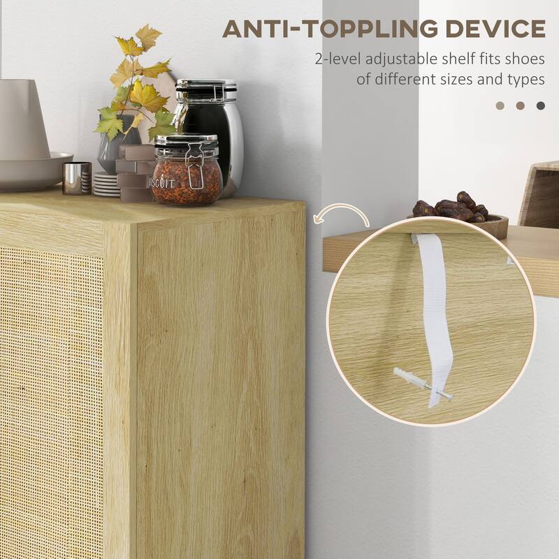 Natural Boho Sideboard with Woven Rattan Doors and Adjustable Shelves for Kitchen Living Room or Dining Room