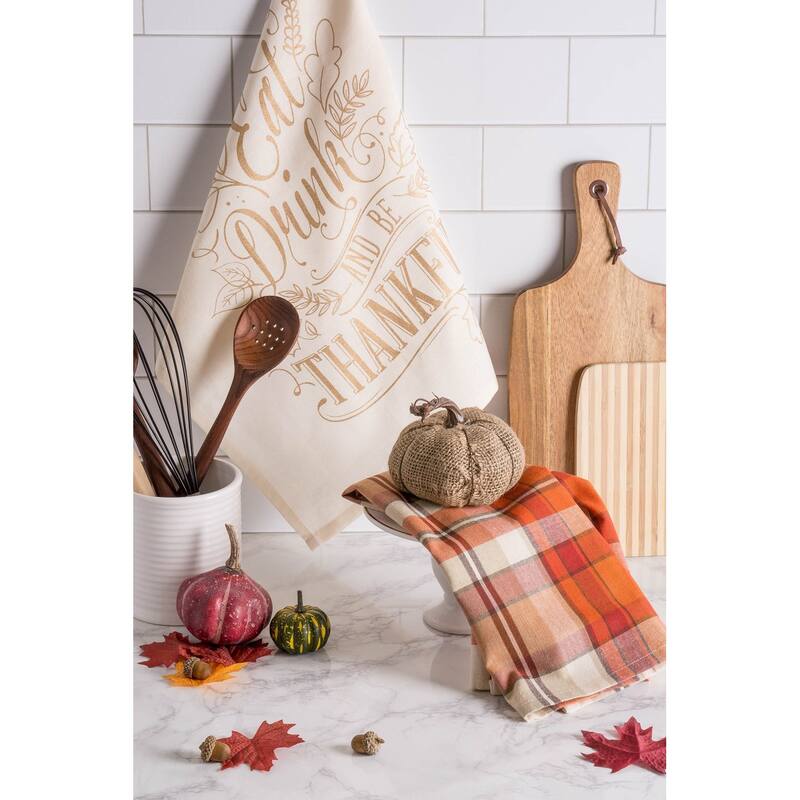 Be Thankful Kitchen Dish Towels - 28" - Cream and Orange - Set of 2