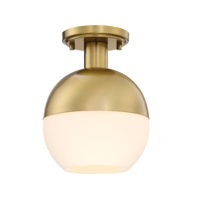 Linden 8 in. 1-Light Brushed Gold Mid-Century Modern Semi Flush Mount with Etched Opal Glass Shade for Bedrooms - 10.5