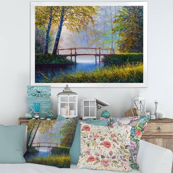 slide 1 of 10, Designart 'Morning Sunlight and The Awakening Spring Forest' Lake House Framed Art Print