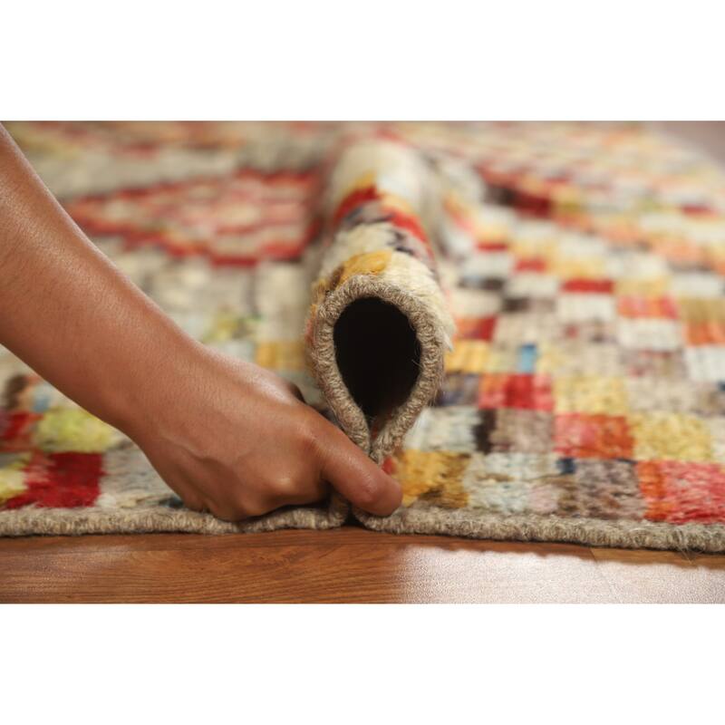 Checkered Moroccan Oriental Area Rug Hand-Knotted Wool Carpet - 5'11" x 7'8"