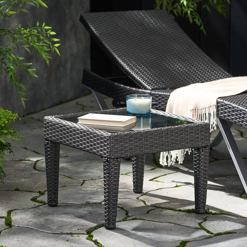 Outdoor Antibes Wicker Side Table, Accent Table, Grey - 15.32