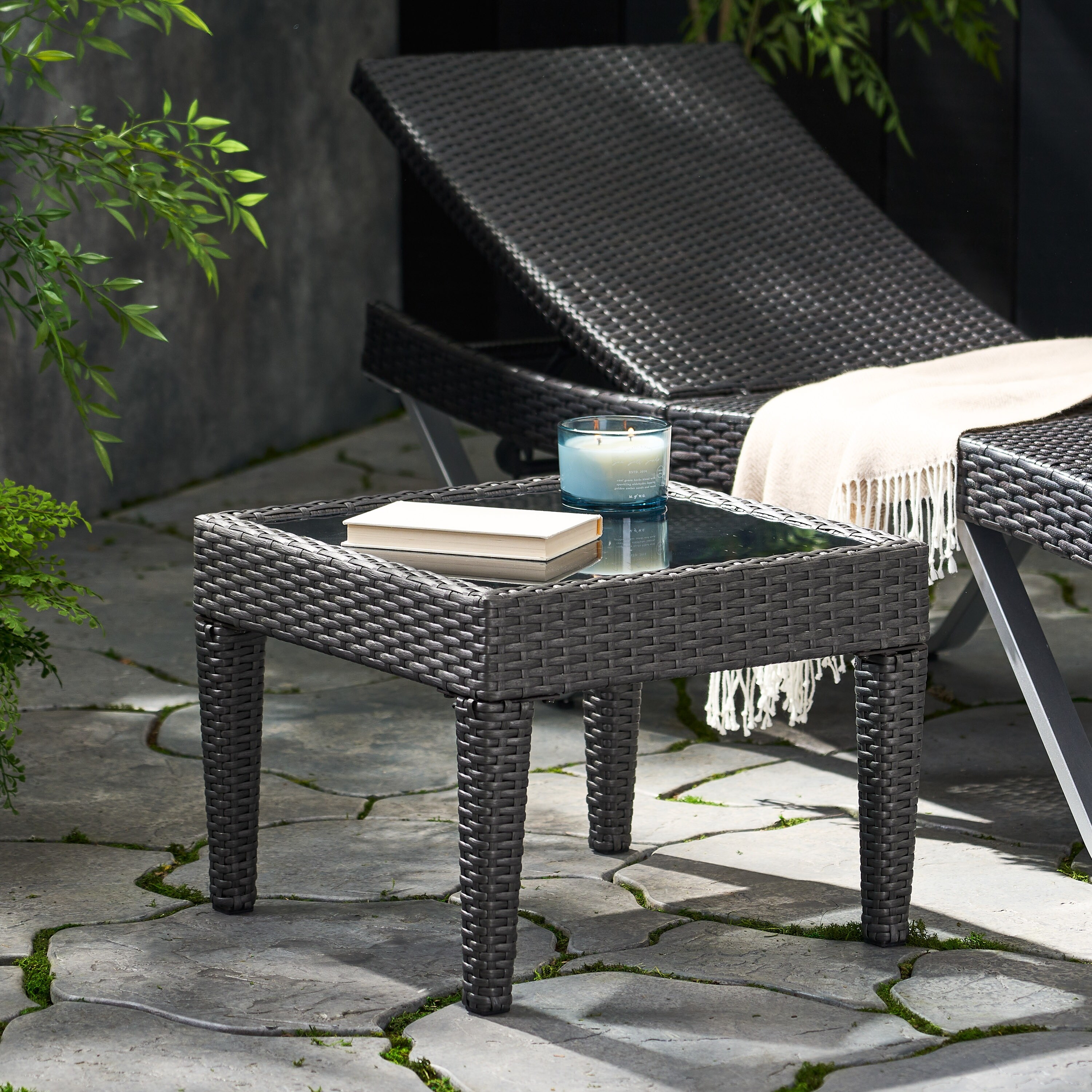 Outdoor Wicker Coffee Mini Table, Rattan Side Table - On
