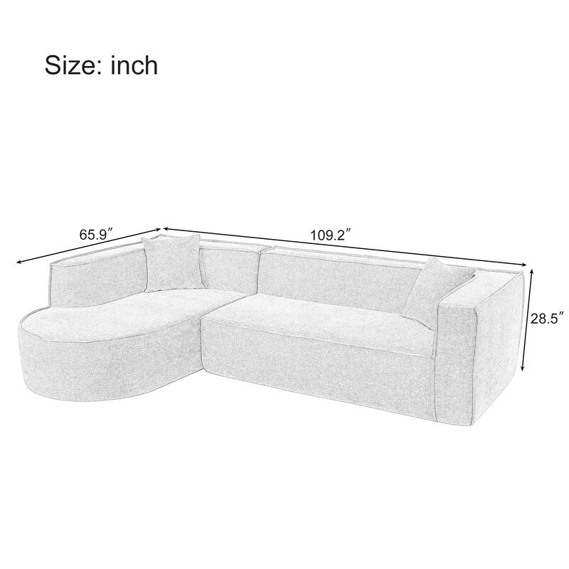 Modern Style Sectional Sofa, Modular L-Shape, Chenille, Beige, 109x66x28 inches