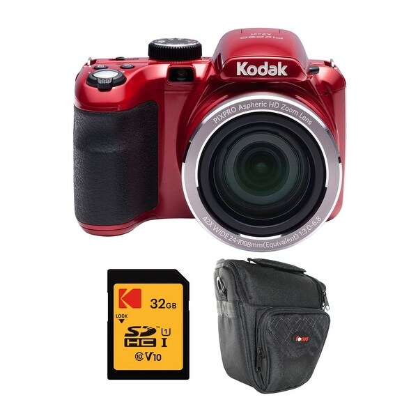 KODAK PIXPRO AZ421 Astro Zoom 16MP Digital Camera (Red) and Holster Bag Bundle