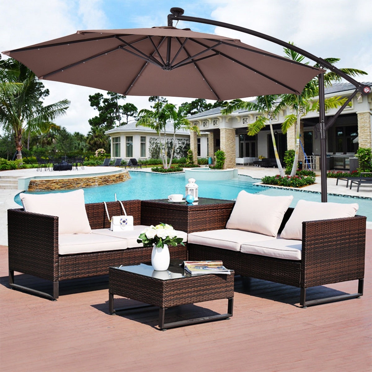 Costway 10 Patio Umbrella With Solar Led Lights And Costway 10 Patio Umbrella With