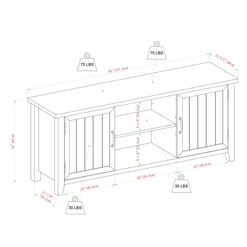 Multifunctional Classic Grooved-Door TV Stand Spacious Storage Space