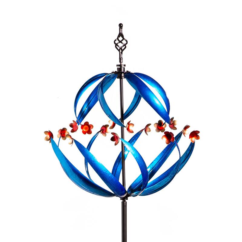 85" Metal Wind Spinner, Cool Spiral With Copper Flowers
