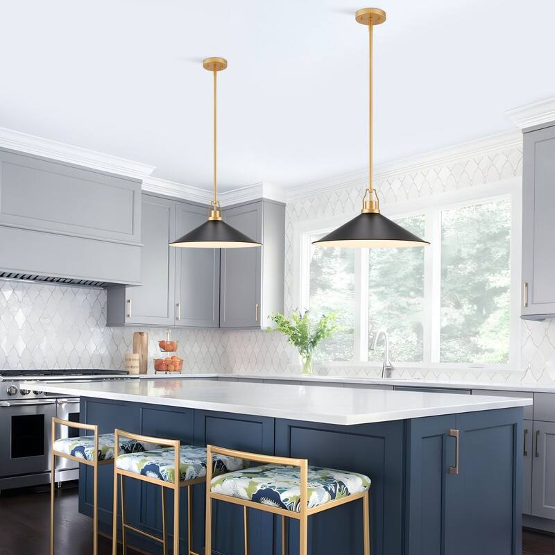 KAWOTI H52.5" Black & Gold Contemporary Pendant Light - W17" x H8"