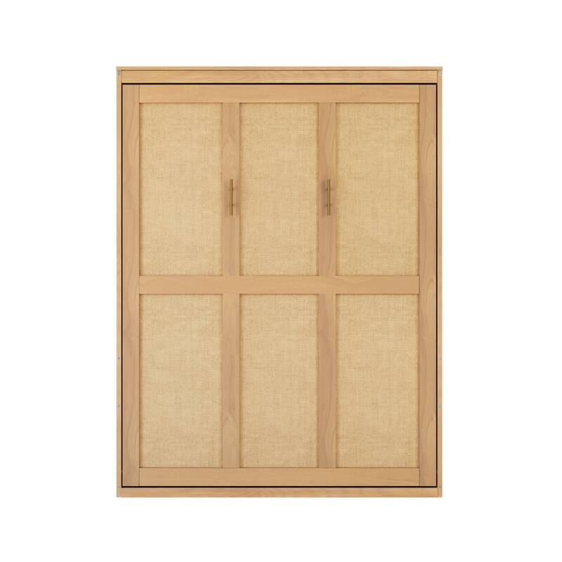 Foldable Bed Convert Cube Cabinet Rattan Murphy Bed Space-Saving Bed