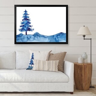 Designart "Christmas Pine Tree In Blue" Transitional Framed Art Print ...