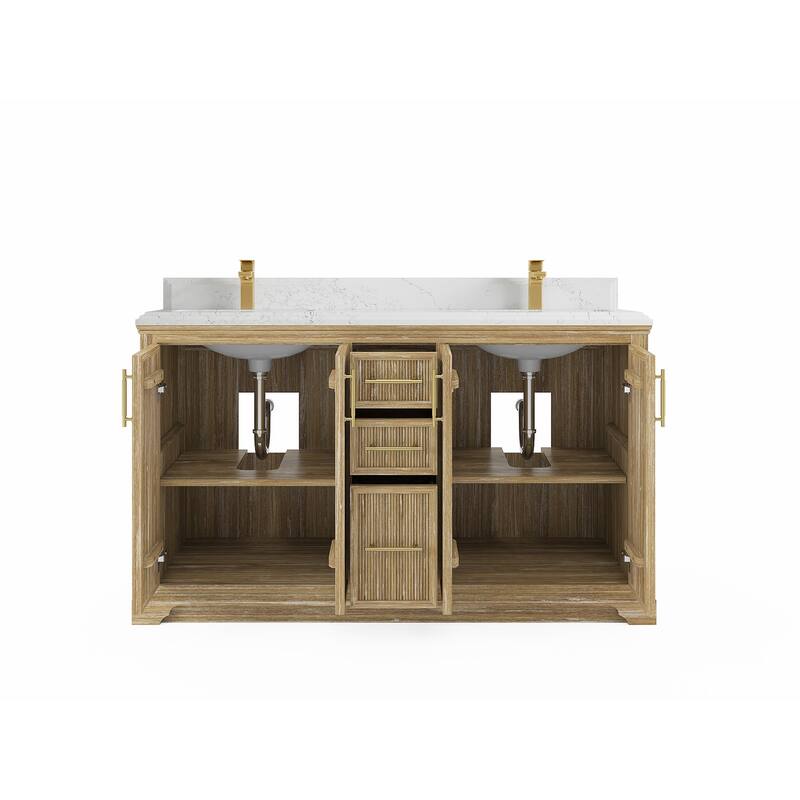 Willow Collections 60 x 22 Alys Solid Teak Wood Double Sink Bathroom Vanity with Quartz or Marble Countertop
