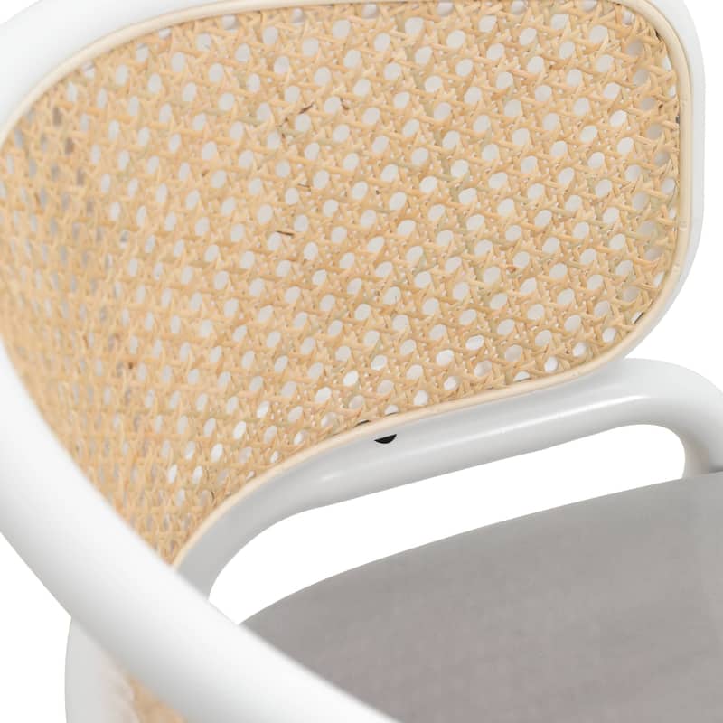 Ervilla Modern Stylish Side Chair with Rattan Back and White Steel Legs for Dining Room & Kitchen, Set of 2