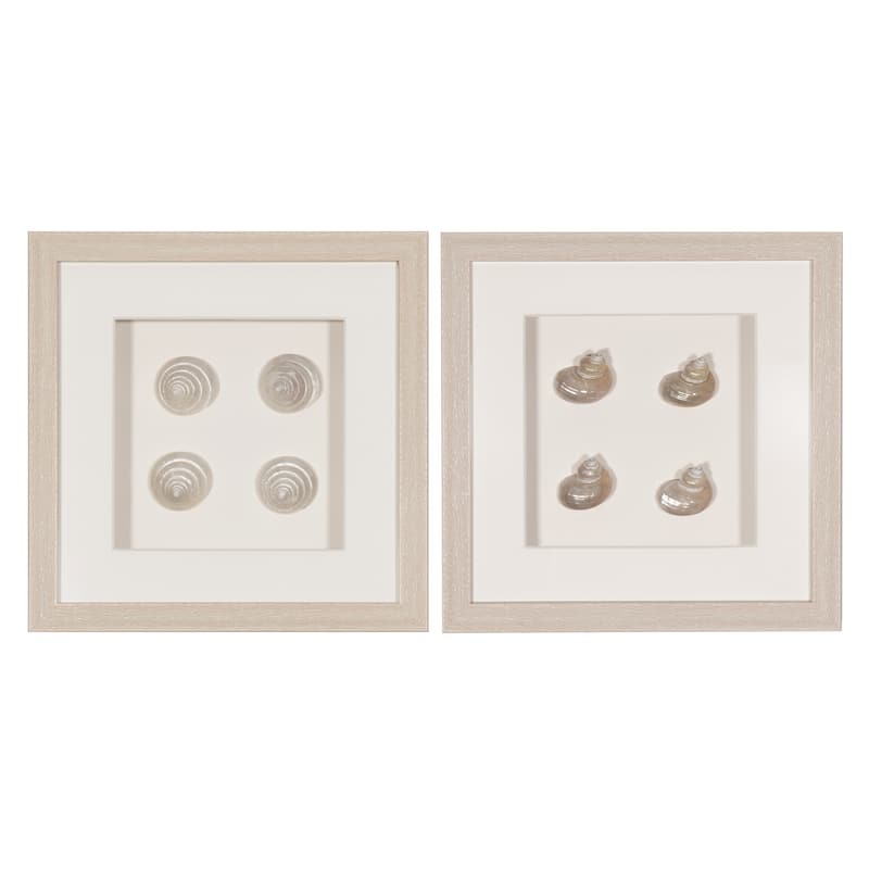 HUJI Handmade Pearlescent Sea Shell Shadow Box Wall Dwcor Set of 2 for Bedroom Bathroom