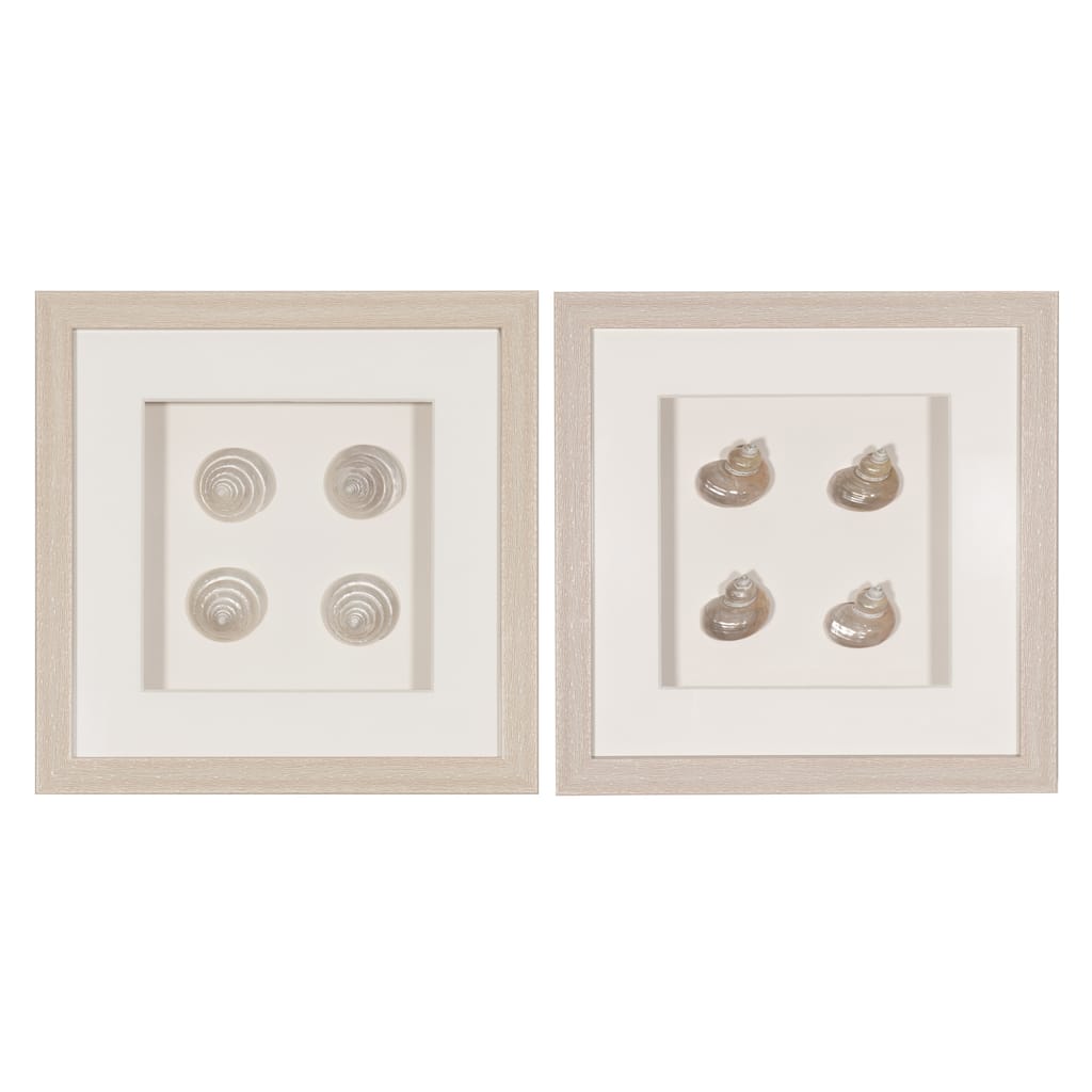 HUJI Handmade Pearlescent Sea Shell Shadow Box Wall Dwcor Set of 2 for Bedroom Bathroom