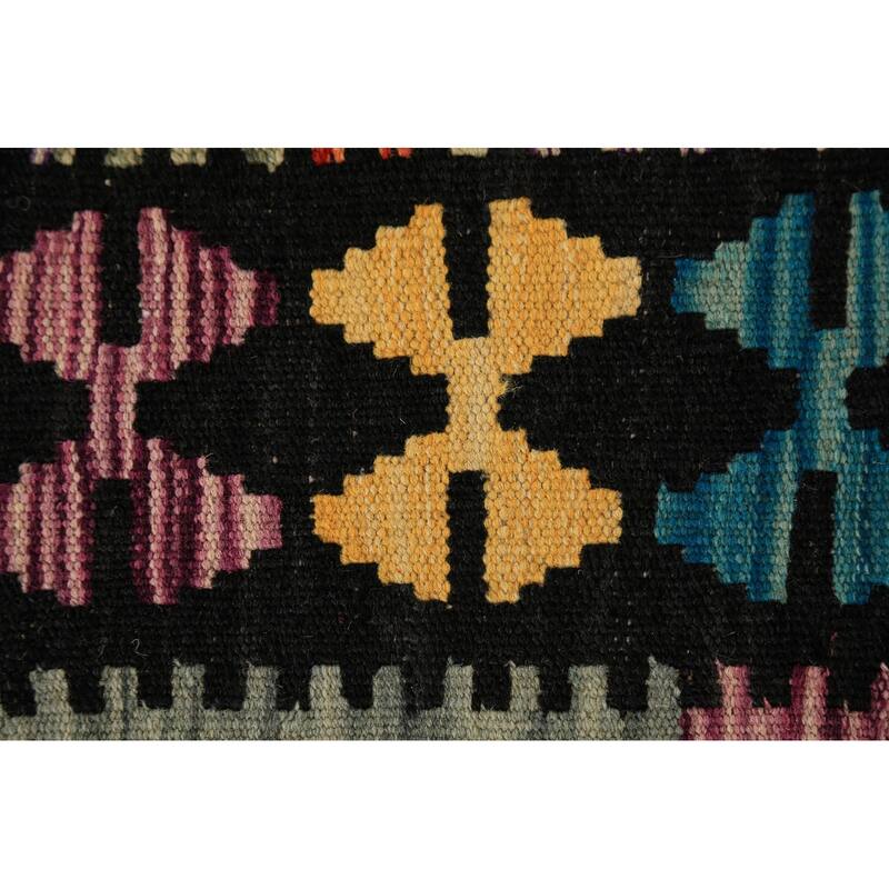 All-Over Trellis Geometric Kilim Area Rug Hand-Woven Wool Carpet - 8'4" x 9'8"