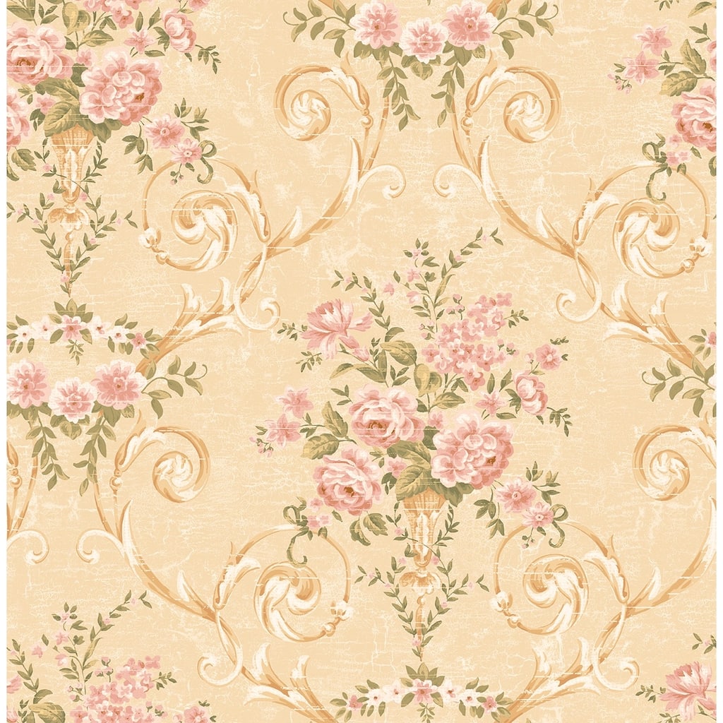 Seabrook Designs Jacquette Floral Vase Unpasted Wallpaper
