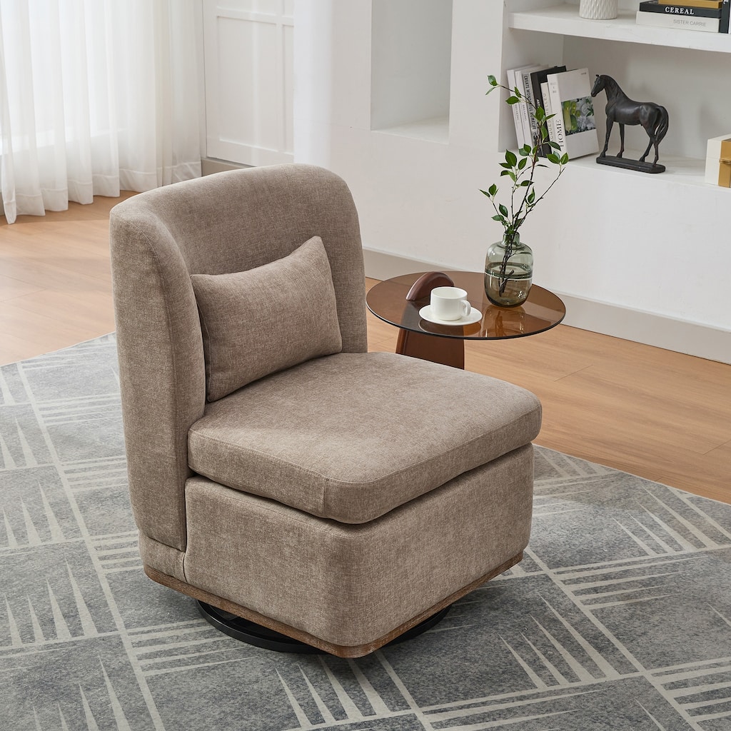 25" Seat Wide Chenille Office Accent Chair with 360° Swivel Metal Base