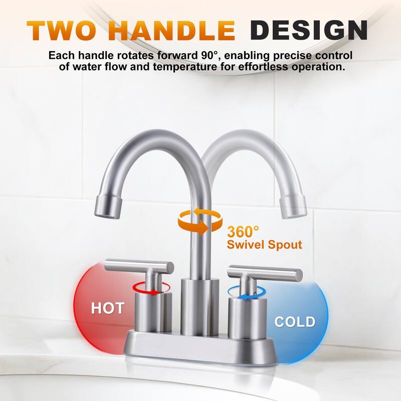WOWOW 4 in. Centerset Double Handle High Arc Bathroom Faucet