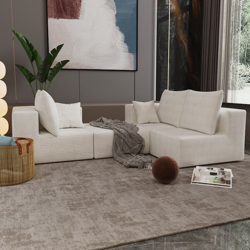 Beige Fabric & Foam Sofa, 107x39x26 inches, 152 Pounds, Multiple Combinations