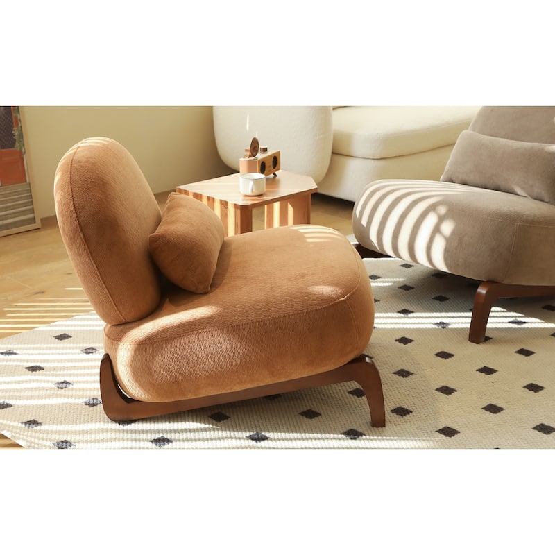 Cute Accent Chair with Solid Wood Legs, Velvet Living Room Chair with Soft Cushion, Cozy Bedroom Chair